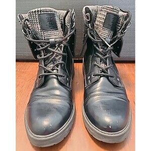 Tommy Hilfiger Womens 9M Dyan Lace Up Fold‎ Ankle Boot Black Faux Leather